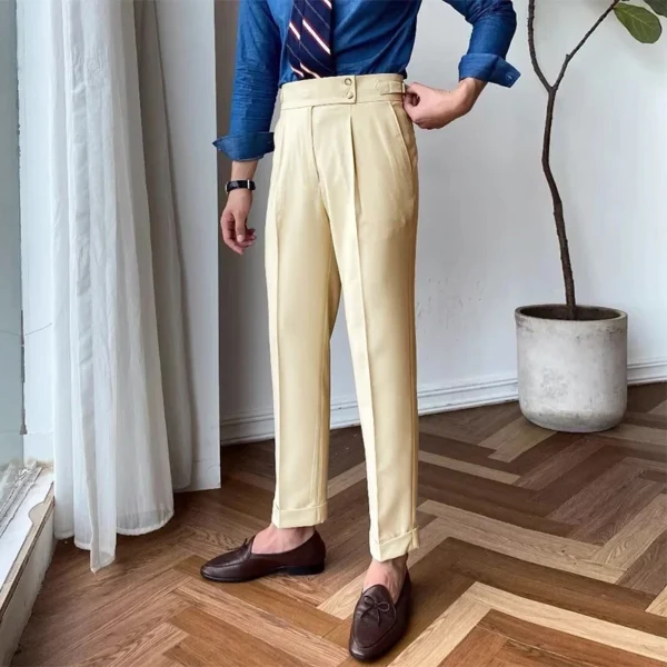 Italian Style High-Waisted Slim Fit Suit Pants for Men - Image 3