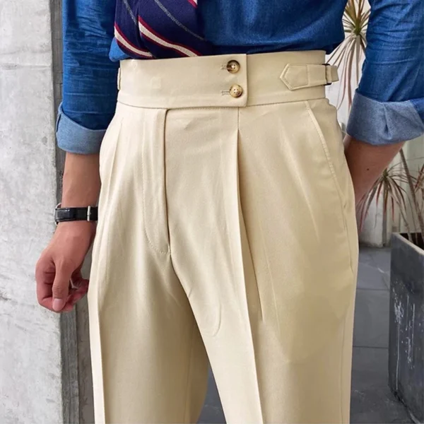 Italian Style High-Waisted Slim Fit Suit Pants for Men