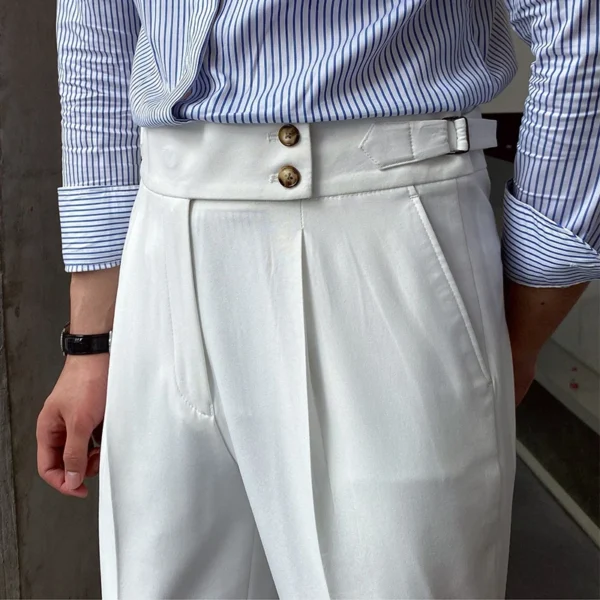 Italian Style High-Waisted Slim Fit Suit Pants for Men - Image 4
