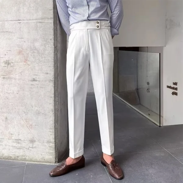 Italian Style High-Waisted Slim Fit Suit Pants for Men - Image 5