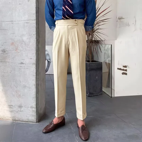 Italian Style High-Waisted Slim Fit Suit Pants for Men - Image 2